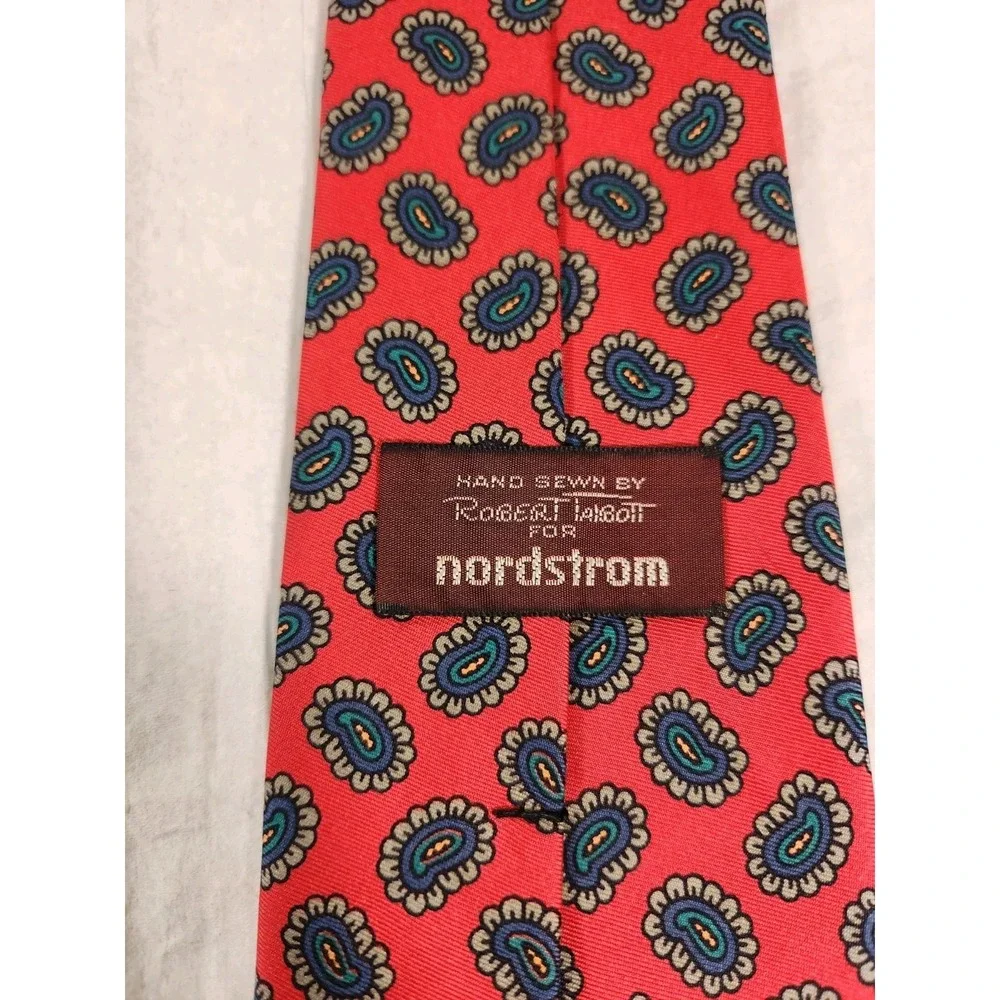 Robert Talbott Necktie for Nordstrom Hand Sewn 100% Silk Geometric Red Vintage